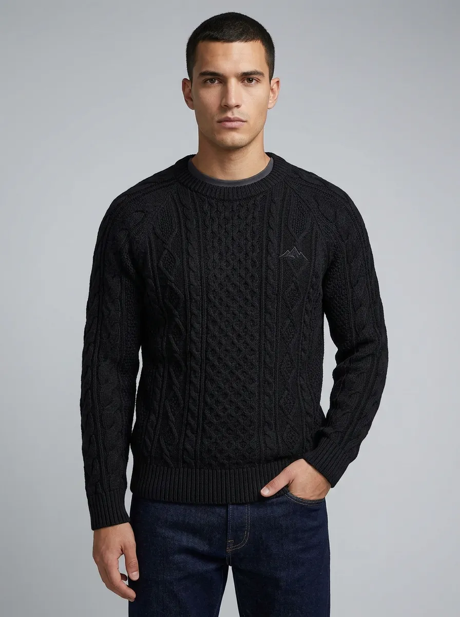Men's Black Mountain Graphic Embroidered Knit Sweater