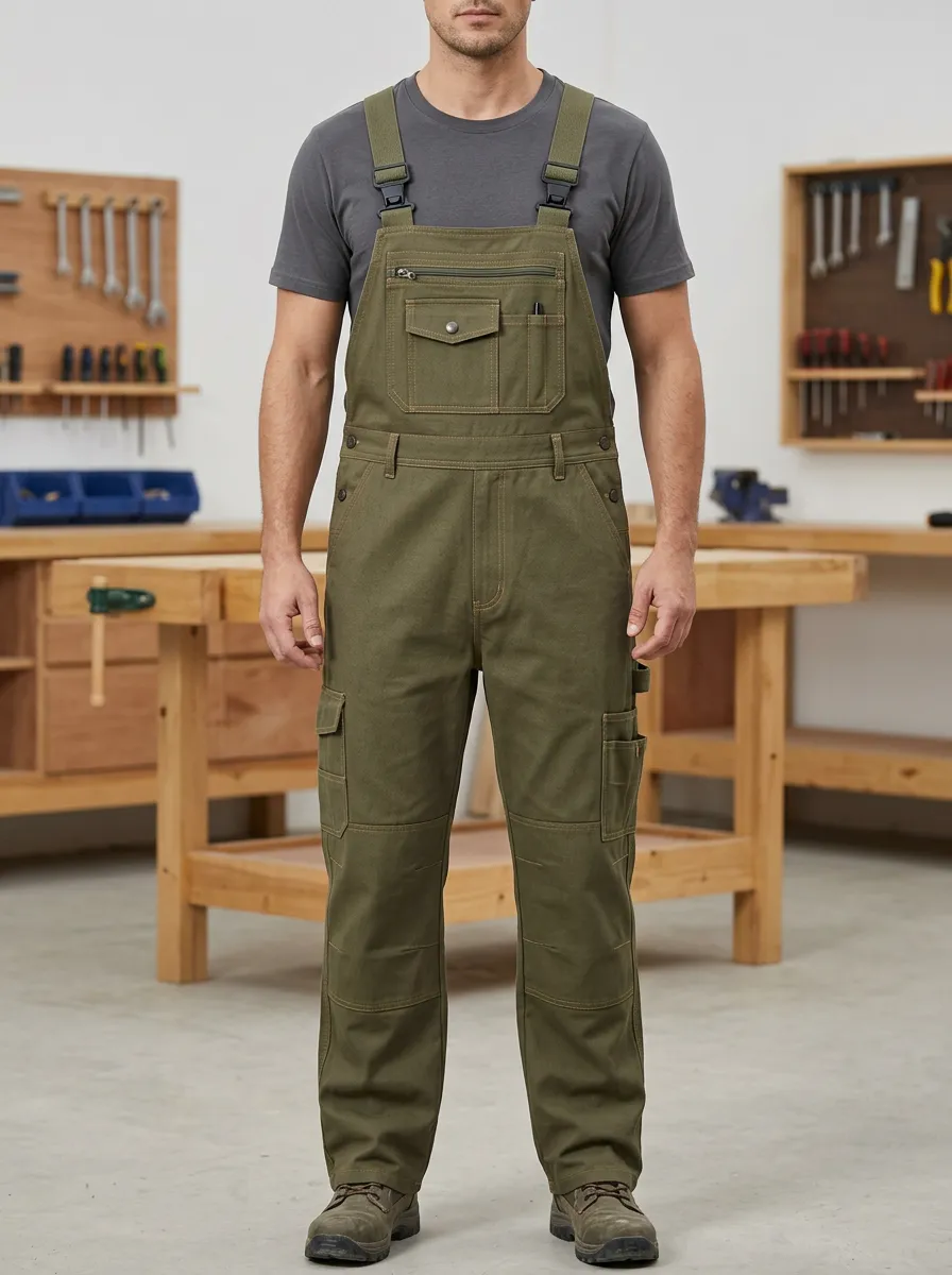 Multi-Pocket Workwear Knee-Reinforced Outdoor Men's Workwear Bib Overalls
