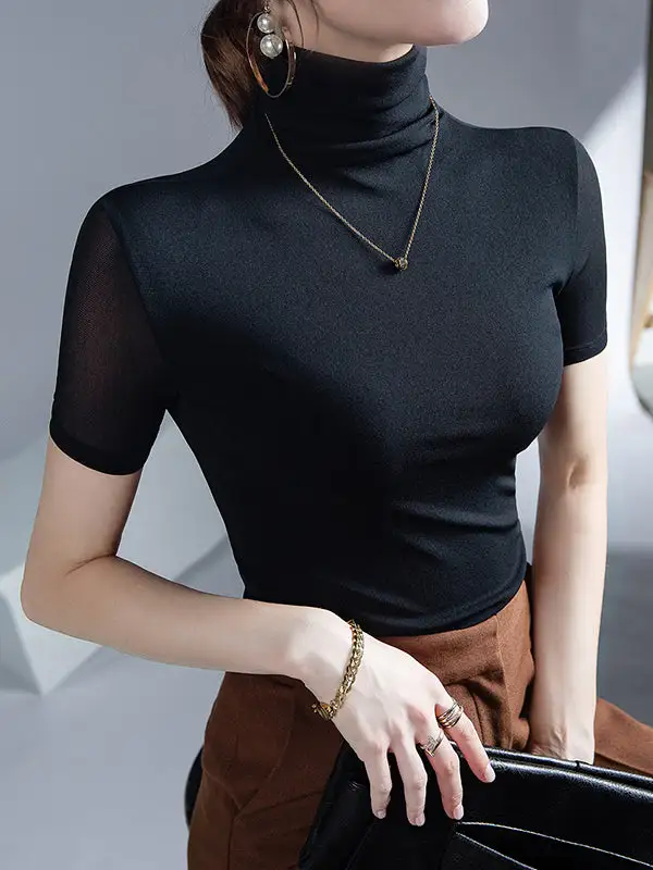 Half Sleeve Slim Fit High Neck T-Shirt