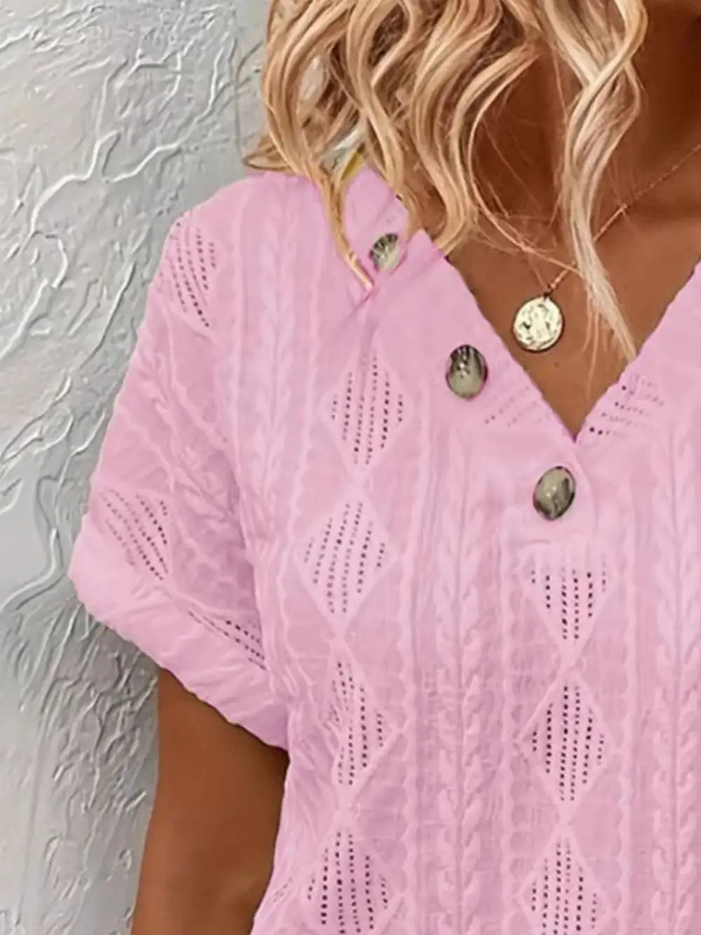 Textured V-Neck Short Sleeve Top