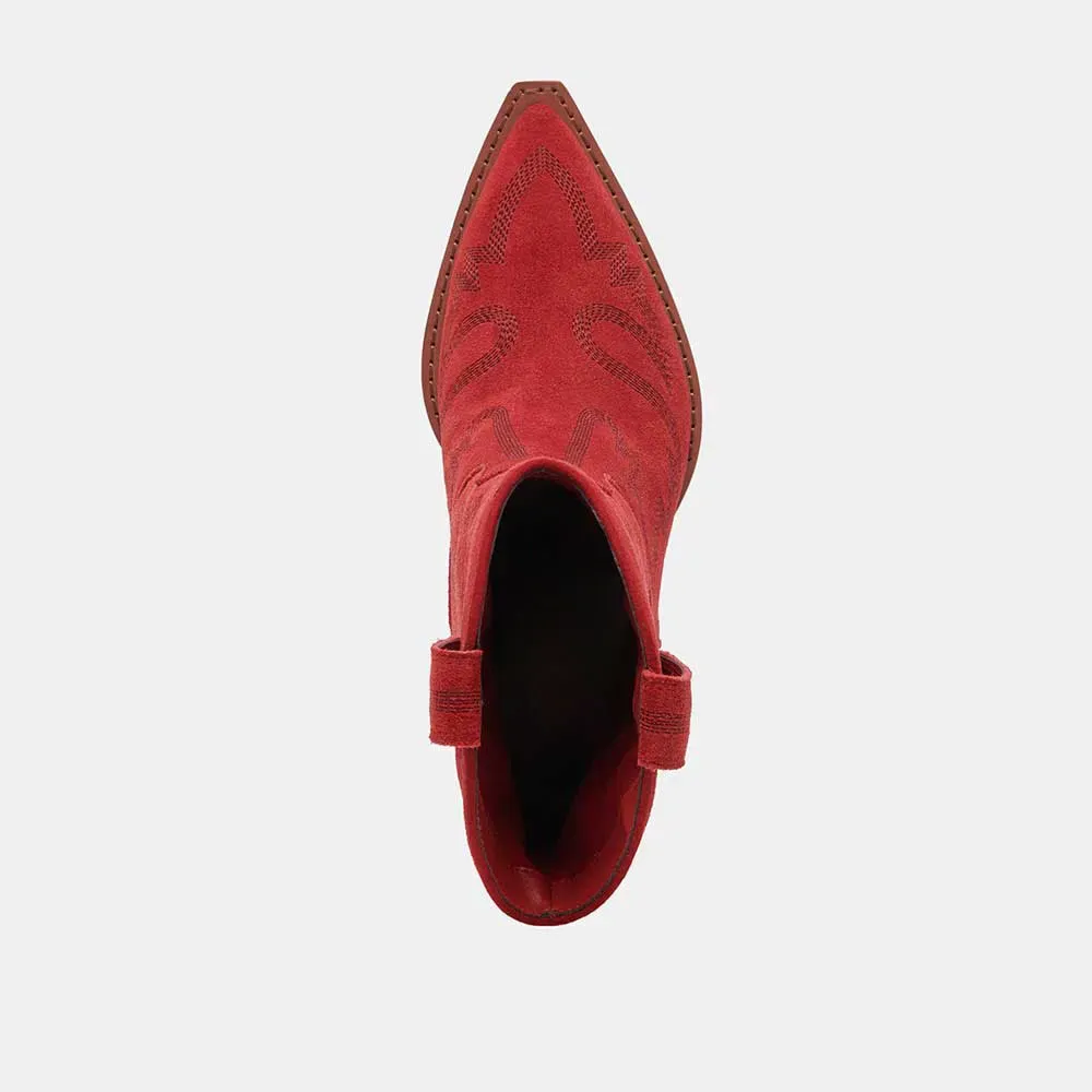 Faux-Suede Embroidered Pull-On Pointed-Toe Western Boots