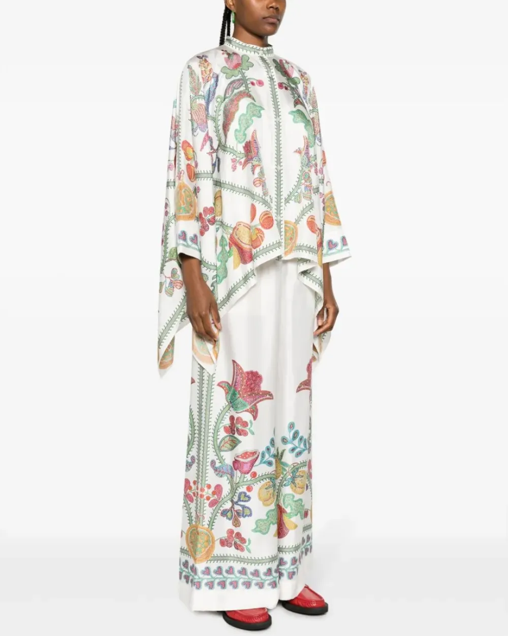 Printed Silk-Twill Flowy Blouse Set
