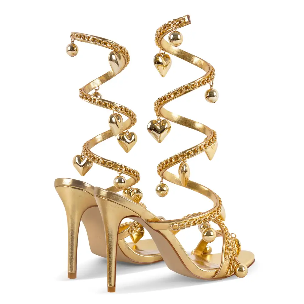 Pendant Metal Chain Wrap Strap Sandals