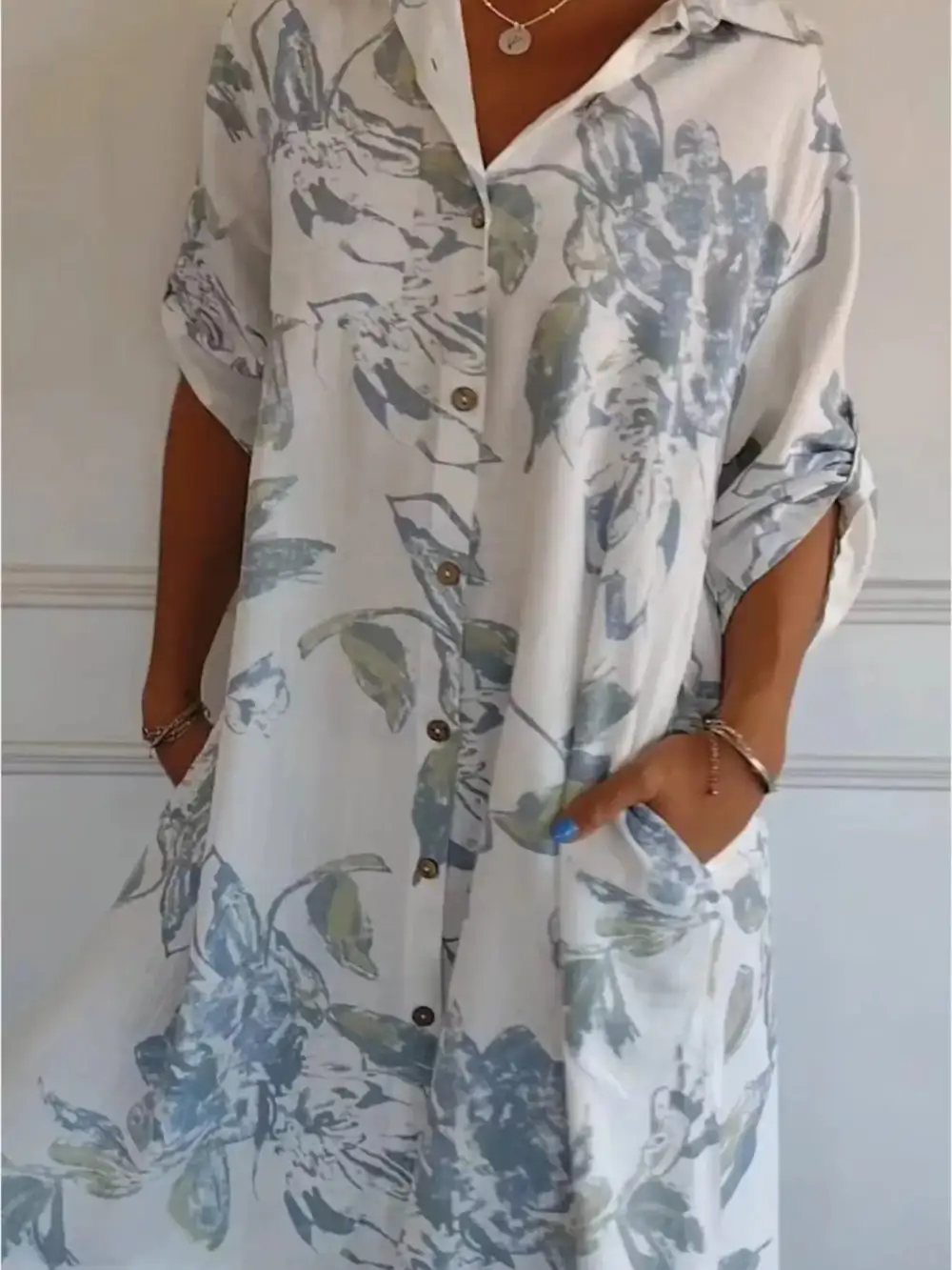 Floral Printed Button Front Shirt Dress