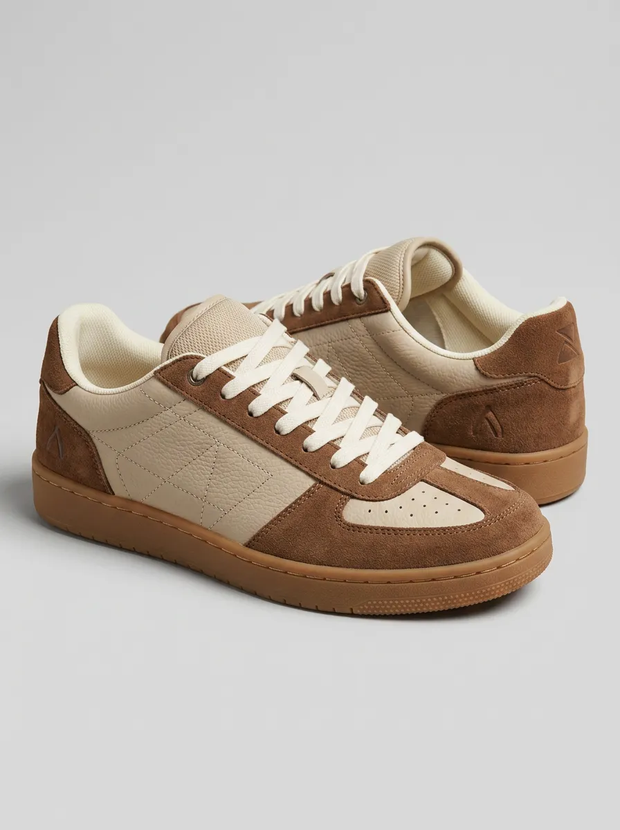 Women's Casual Minimalist Brown Beige Suede Leather Sneakers