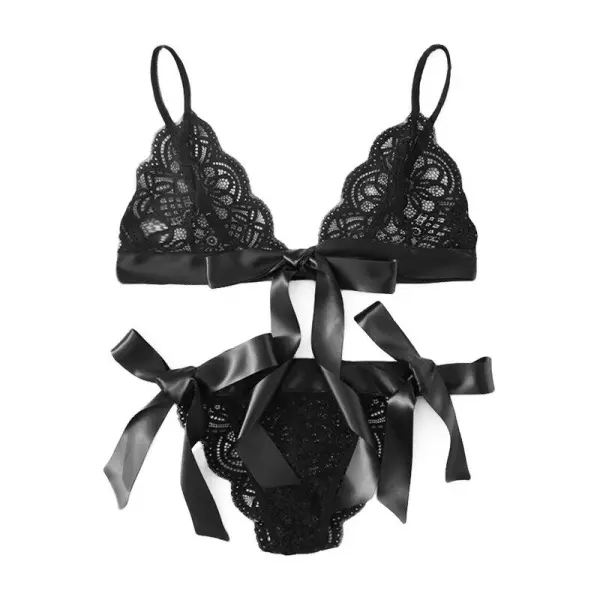 Satin Bow Floral Lace Lingerie Set