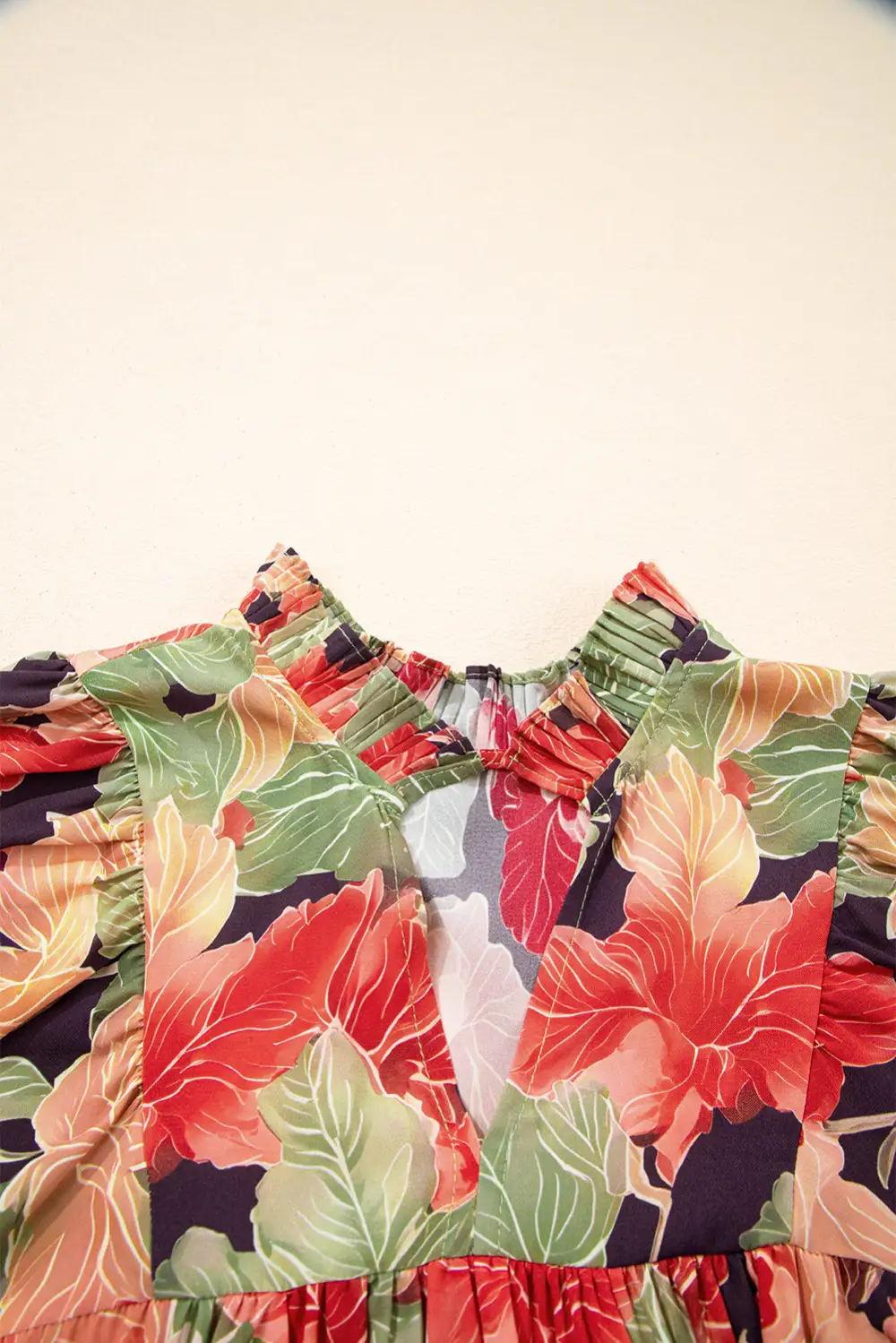 Drape Floral Printed V Neck Mini Dress