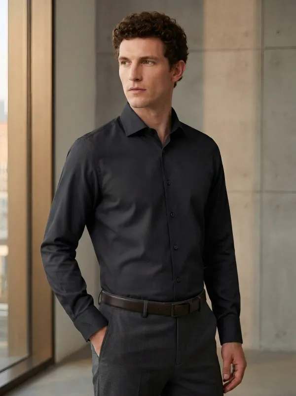 Men's Business Casual Non-Iron Cotton Light Blue Dress Shirt