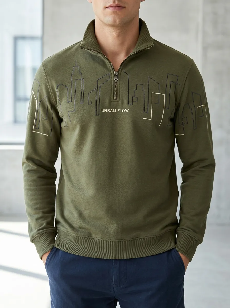 Layered Half-Zip City-Skyline Men's Half-Zip Sweatshirt