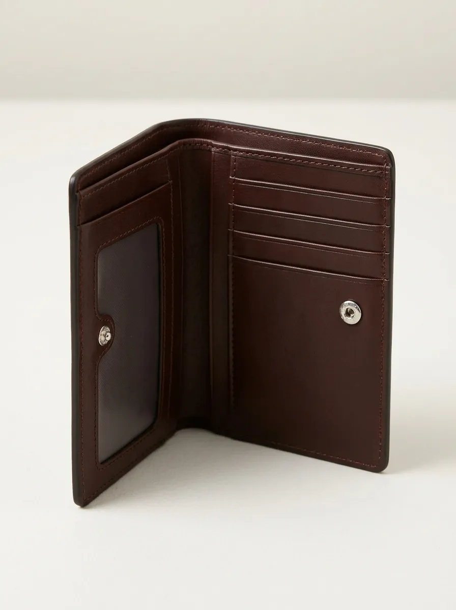 Men's Brown Leather Bi-fold Snap Button Printed Wallet