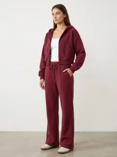Women's Fleece Cropped Hooded Jacket and Flare Pants Active Set