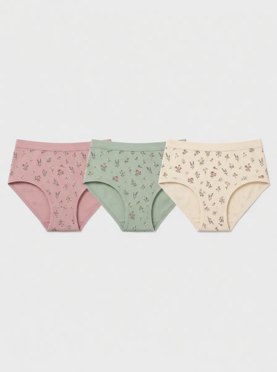 Women's Multicolor Floral Patterned Rose Briefs 3-Pack
