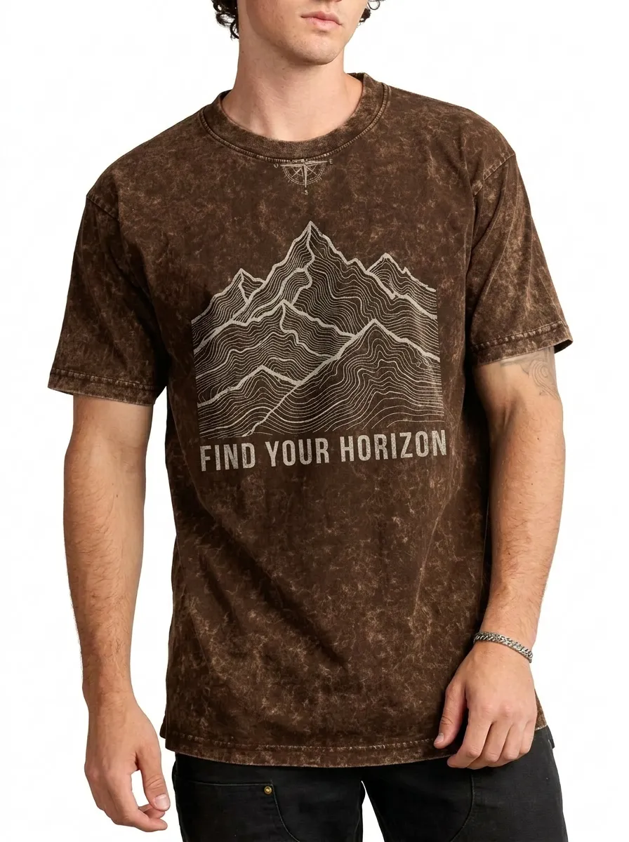 Men's Outdoor Adventure Mountain Find Your Horizon Printed T-shirt