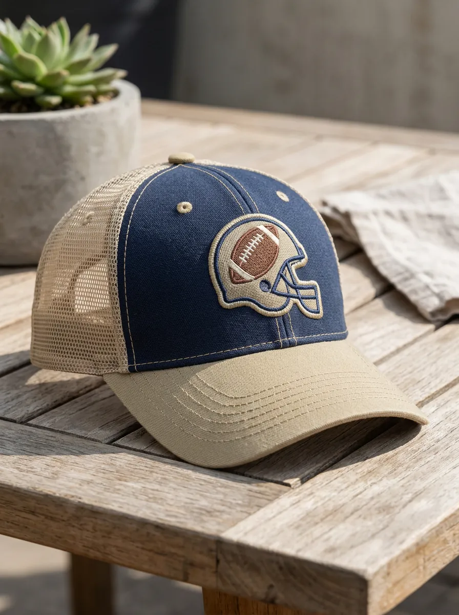 Men's Gridiron American Football Fan Helmet Embroidered Mesh Trucker Cap