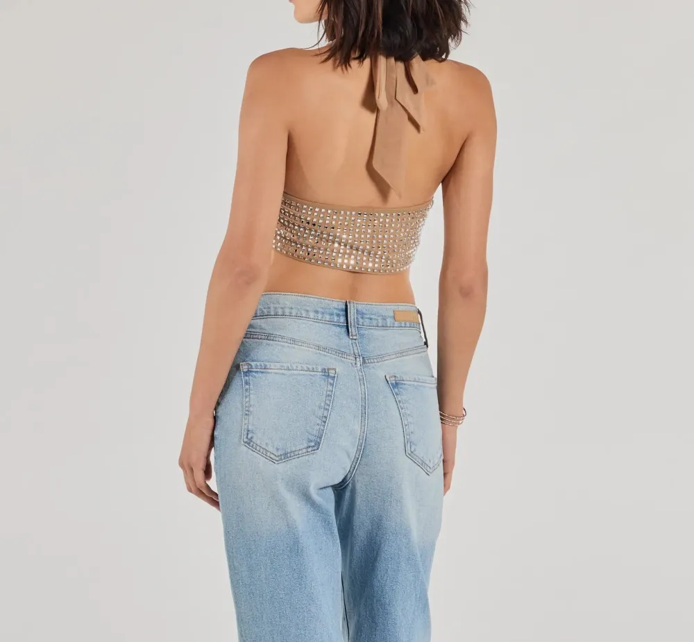 Rhinestone Halter Cropped Top