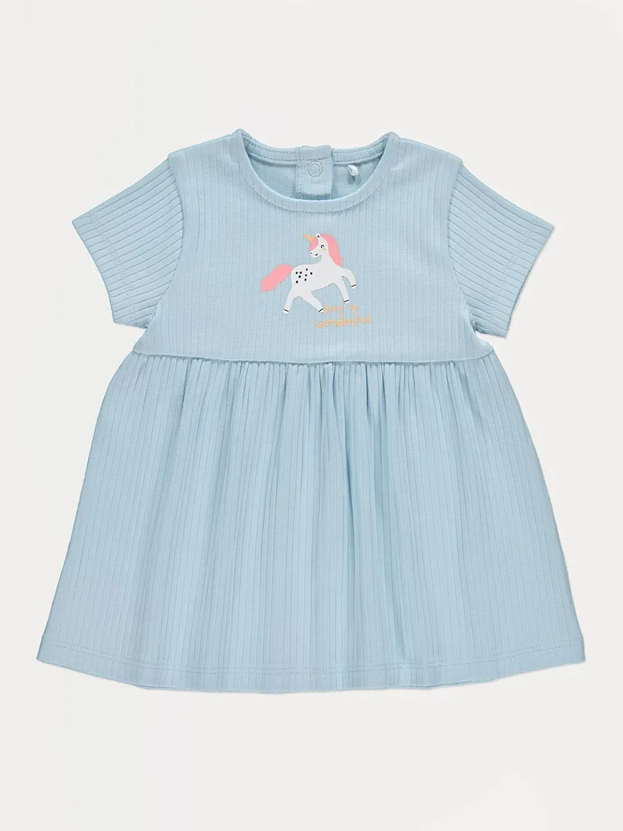 Blue Unicorn Ribbed Jersey Dress
