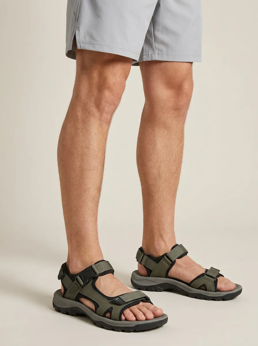 Men's Outdoor Hiking Olive Green Adjustable Strap Sandals