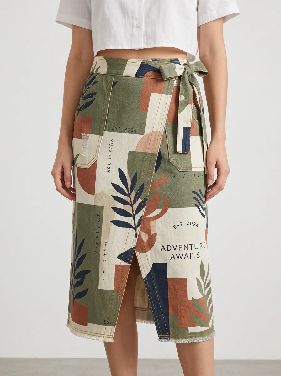 Women's Adventure Awaits Botanical Geometric Printed Wrap Skirt