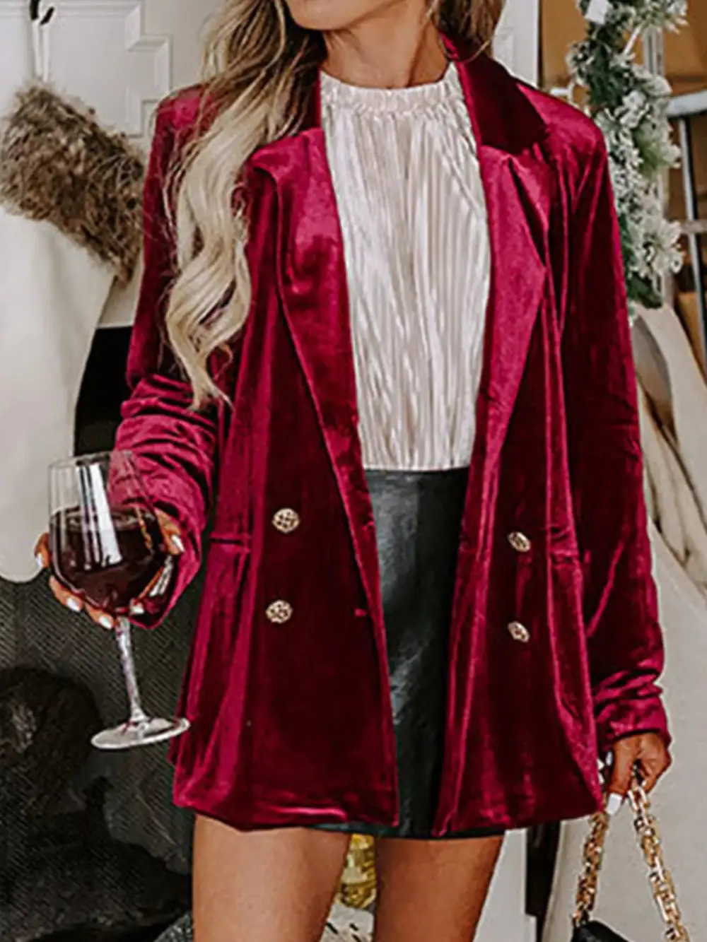 Everyday Velvet Lapel Collar Button Up Blazer