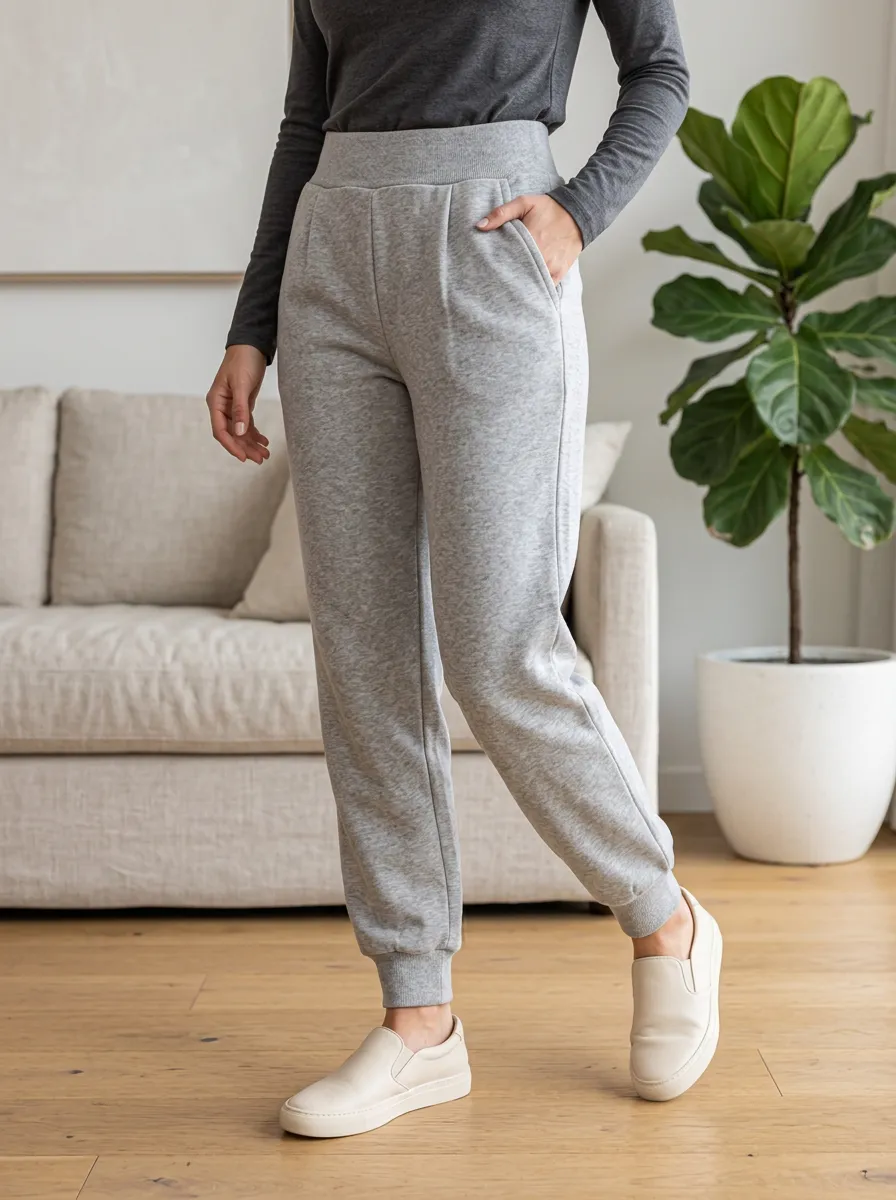 Women's Casual Lounge Grey High-Waisted Jogger Pants