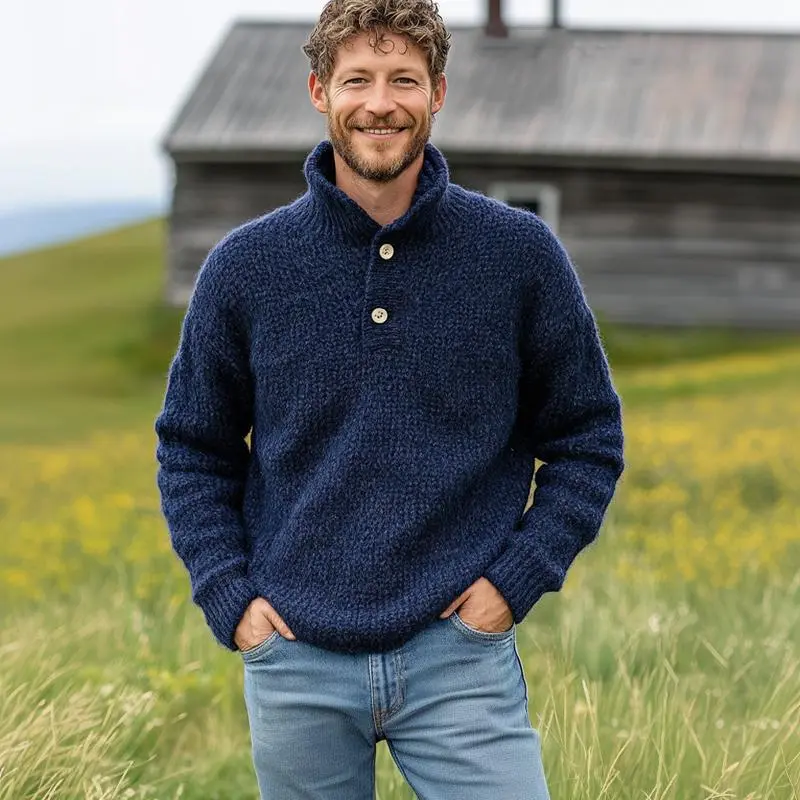 Textured Ribbed Band Collar Sweater