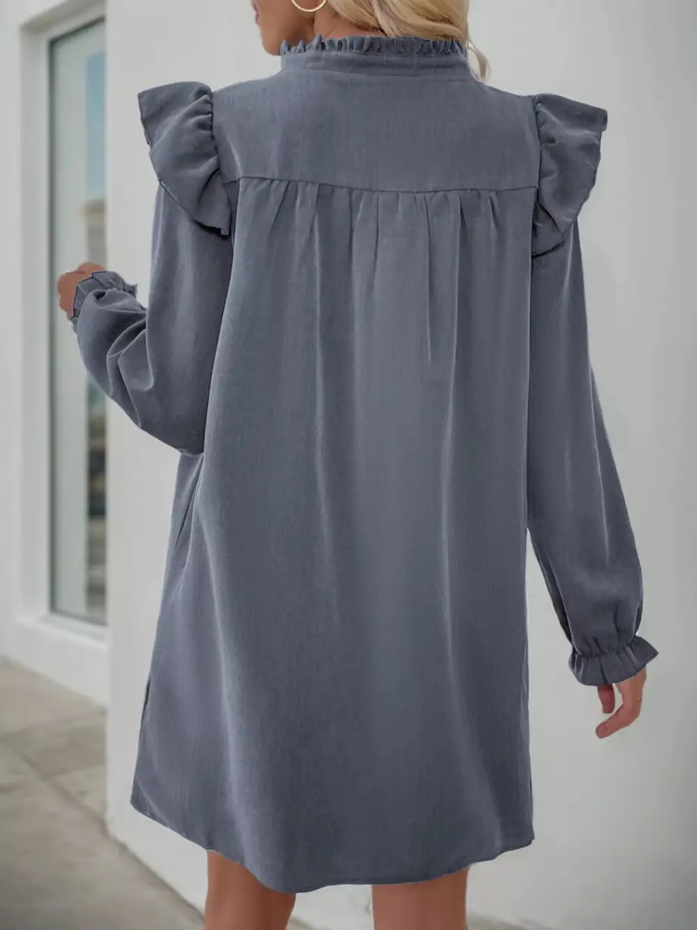 Smooth Finish Ruffle Long Sleeve Dress