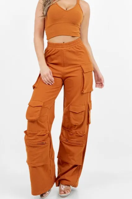 Comfy Big Pockets Cargo Pants Terracotta