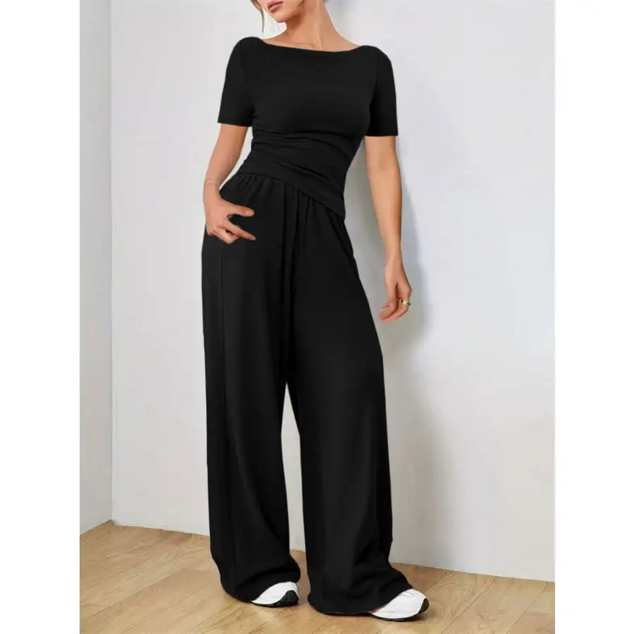Round Neck Short Sleeve T Shirt and Pants Set