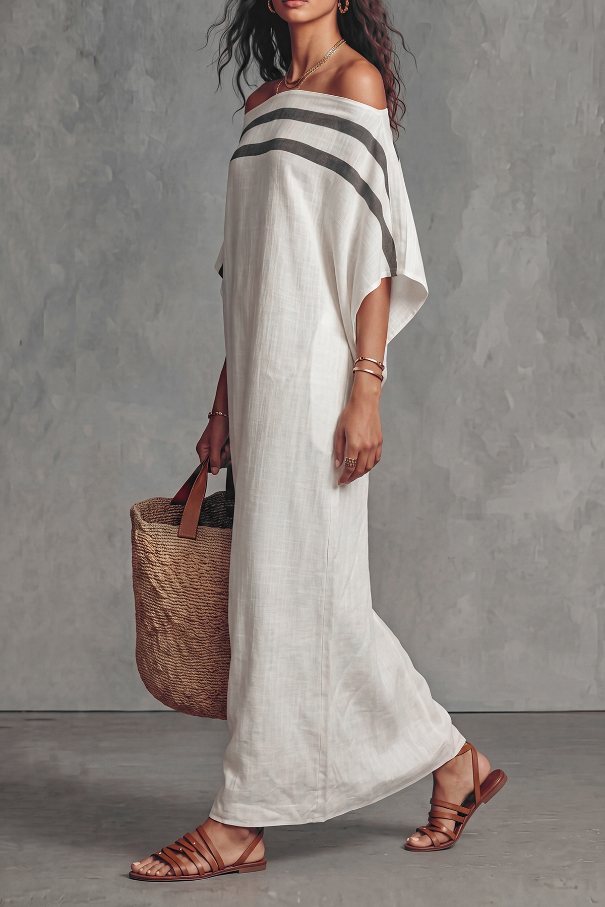 Batwing Sleeve Striped Maxi Dress