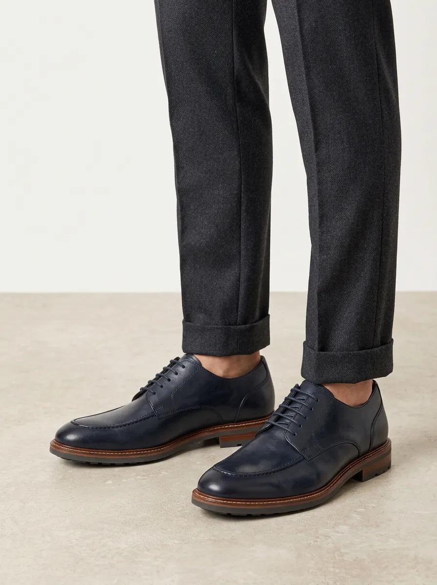 Men's Business Casual Navy Leather Oxford Shoes