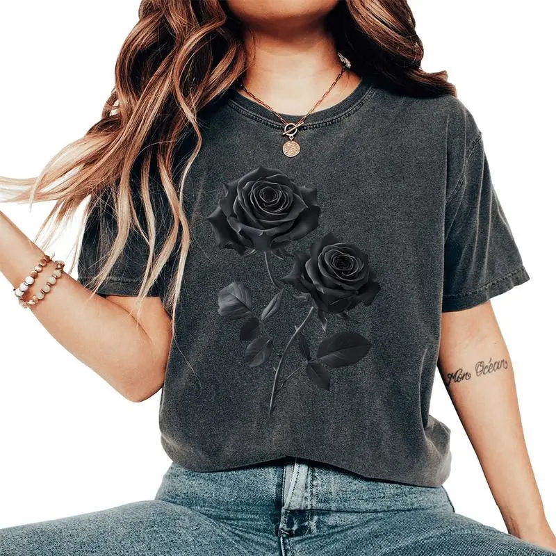 Beautiful Black Roses Flower Couple Women's Oversized Comfort T-Shirt