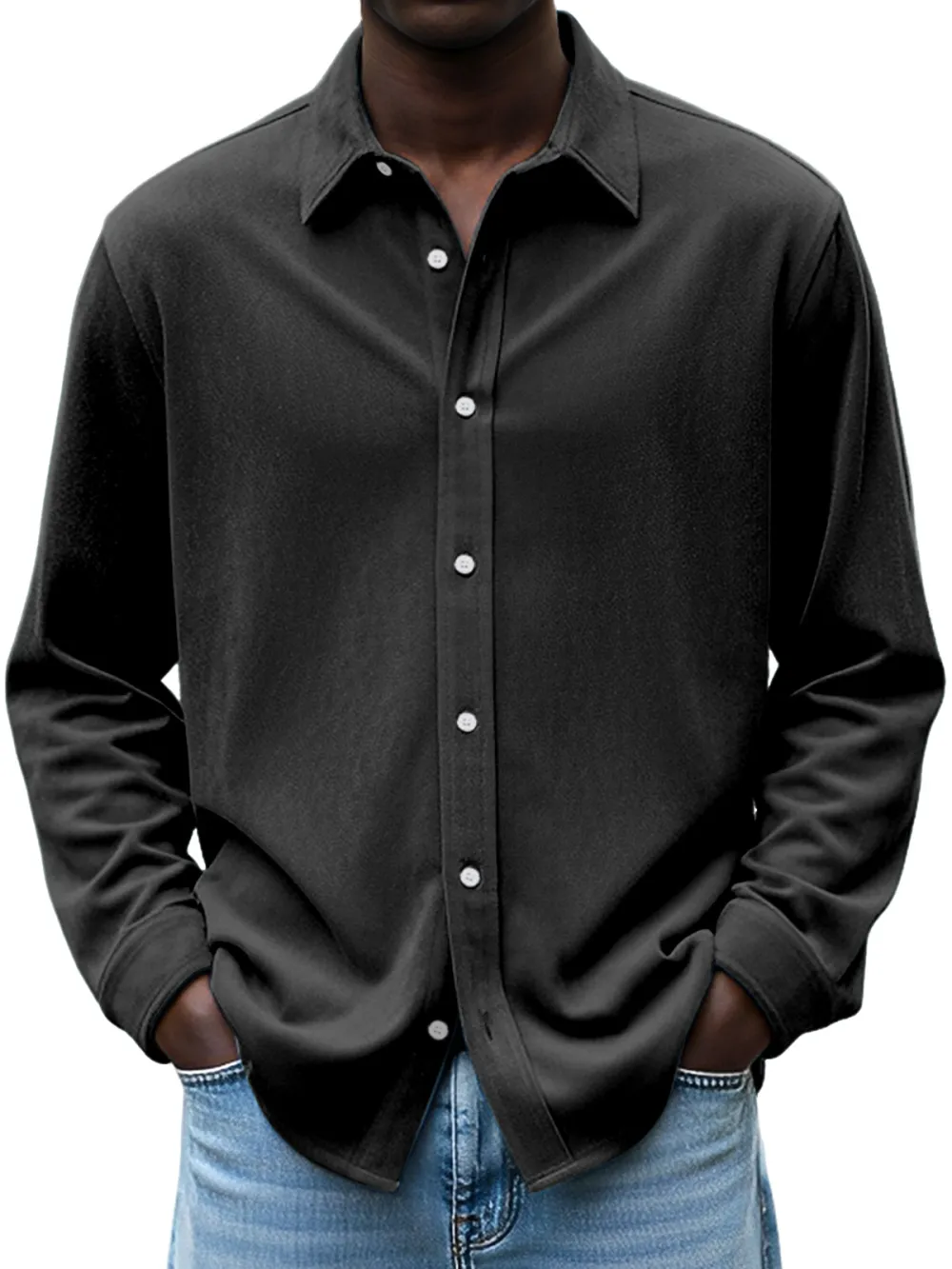 Suede Feel Open Collar Shirt