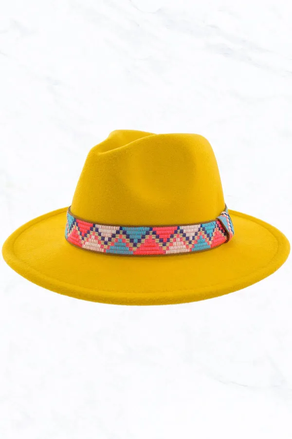 Flat Brim Big Edge Straight Side Jazz Hat Neon Orange Belt
