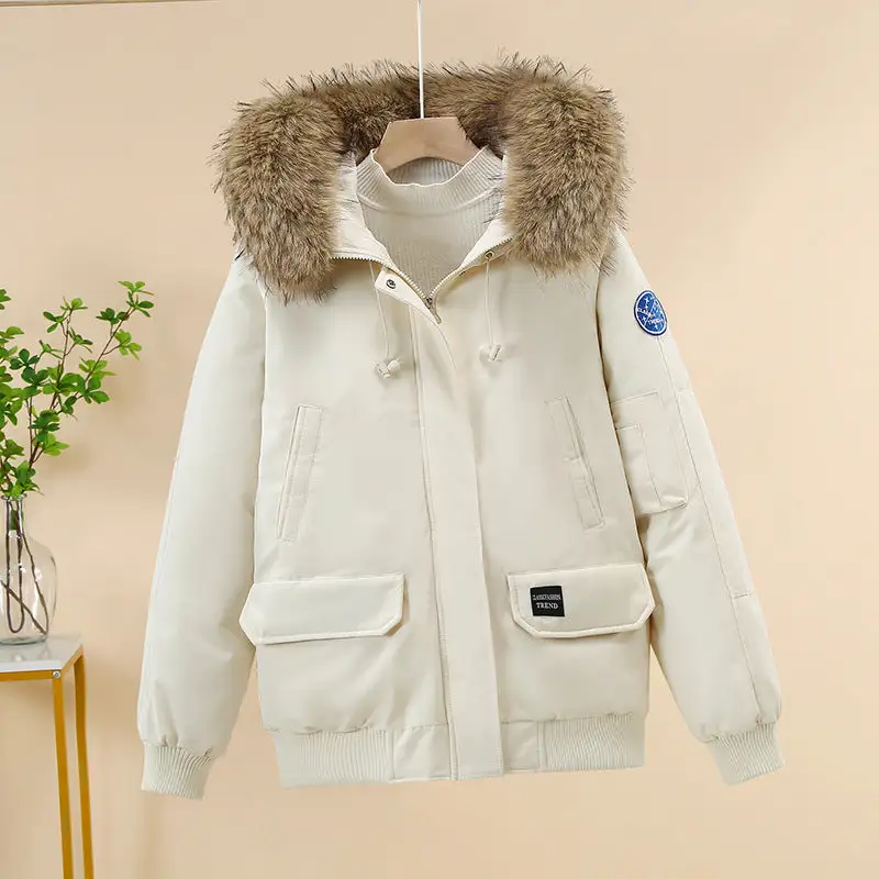 Quilted Faux Fur Hooded Zip Front Bomber Jacket