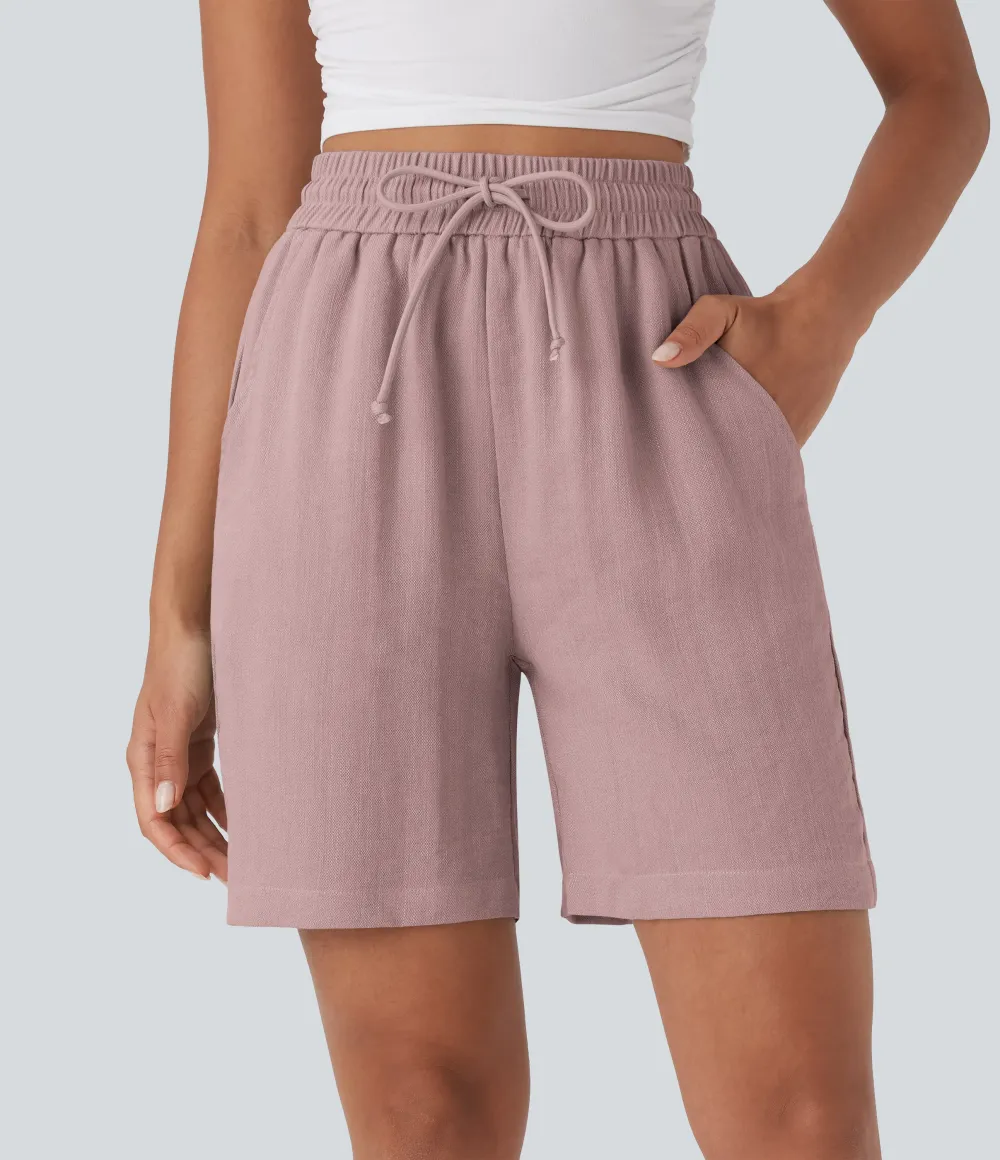 2026🔥High Waisted Drawstring Casual Linen-Feel Shorts with Pockets