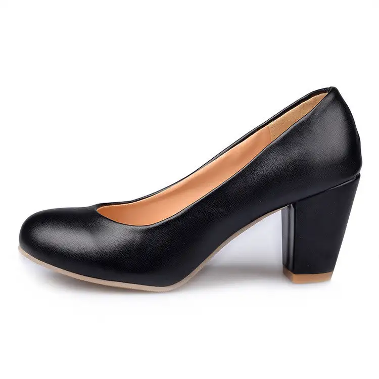 Round Toe Chunky Heel Pumps