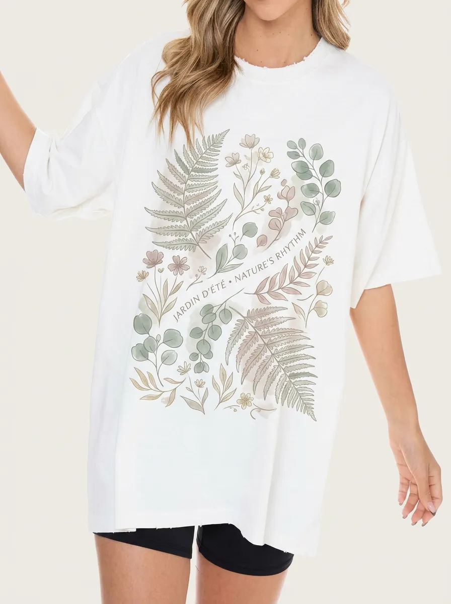 Women's Botanical Nature Lover Fern Leaf Printed T-shirt
