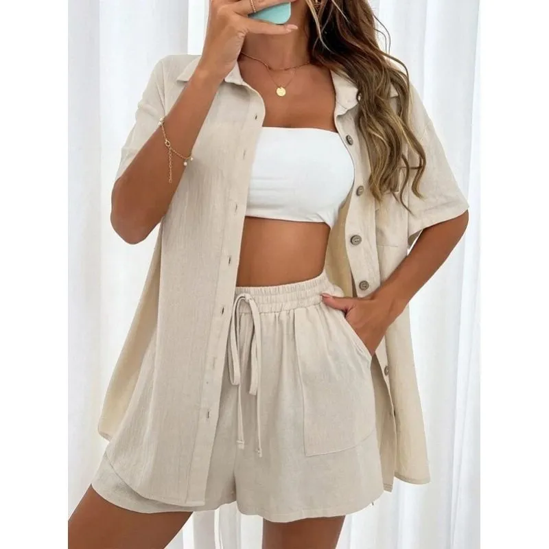 Loose Fit Short Sleeve Shirt Shorts Set