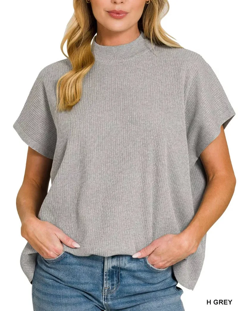 Modern Short Sleeve Mock Neck Boxy Sweater