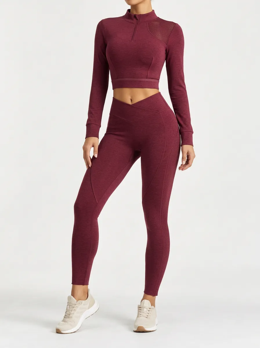 Women's Burgundy Cross Waist Two Piece Set