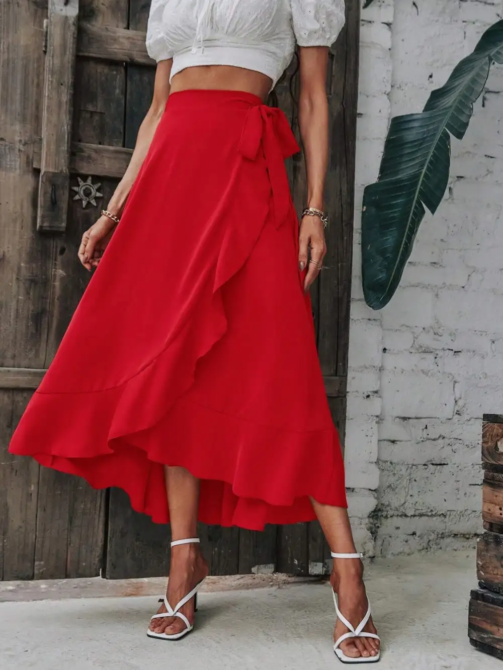 Ruffle Tied Midi Skirt