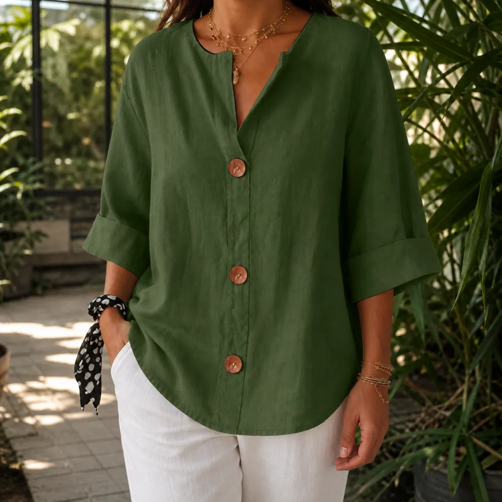 V-Neck Relaxed Split-Neck Blouse