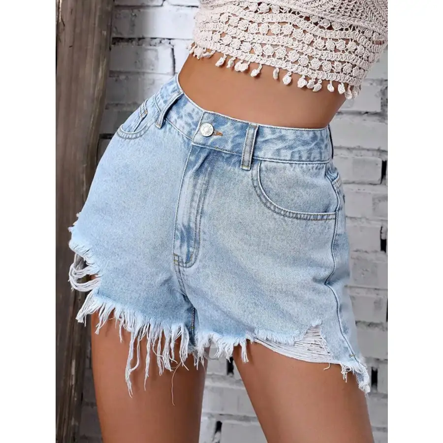 Relaxed Raw Hem Denim Shorts
