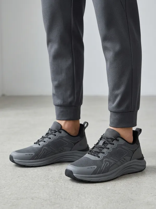 Men's Dark Grey Sporty Grey Mesh Athletic Sneakers