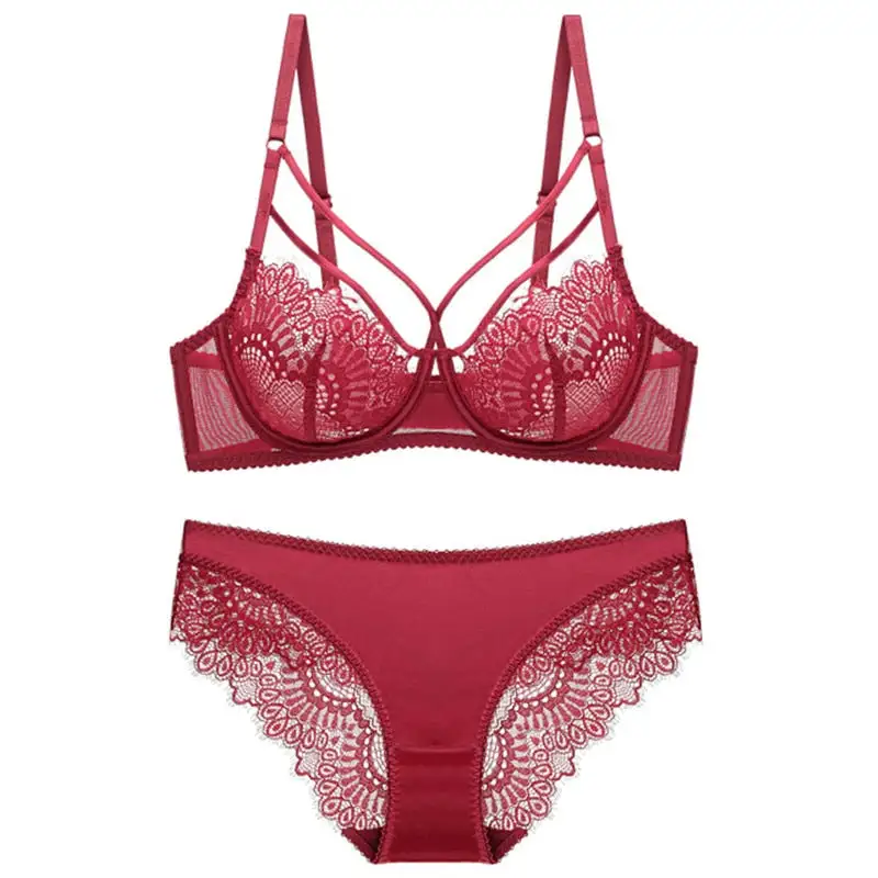 Rigid-Cup Strappy Lace Lingerie Set
