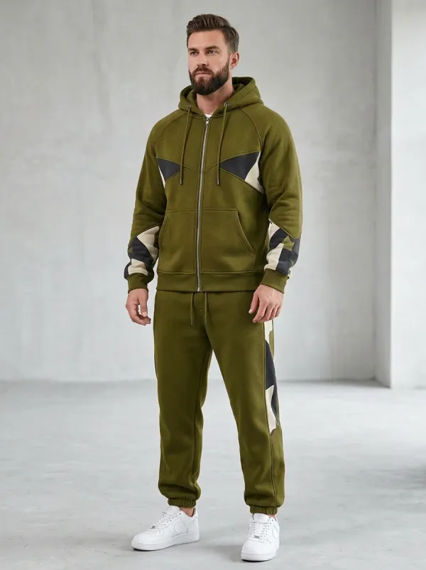 Men's Military Style Colorblock Print Jogger Set