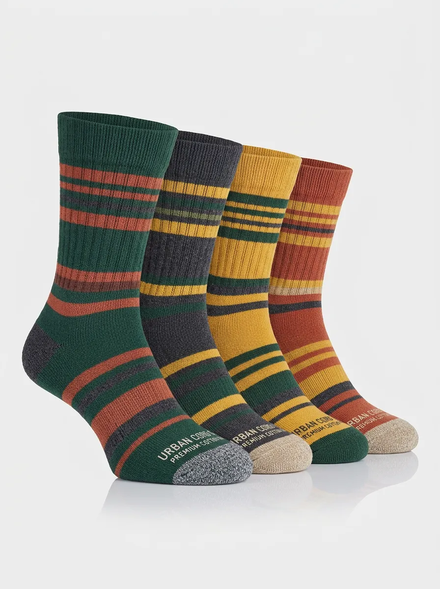 Versatile Striped Vintage Fit Men's Four Pair Socks