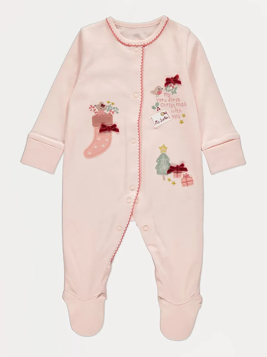 Christmas Pink First Christmas Sleepsuit