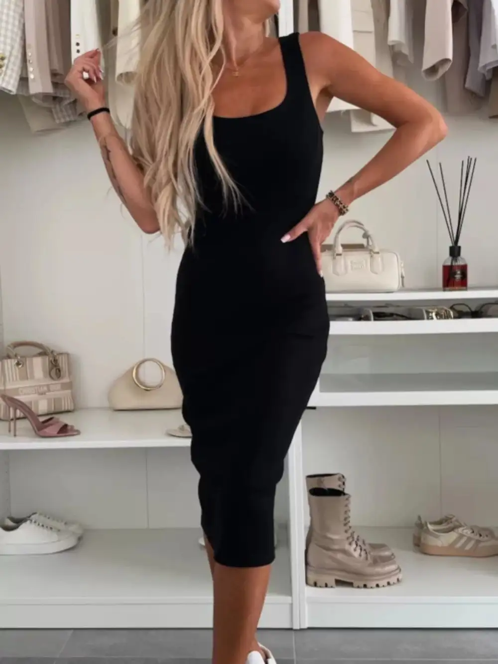 Plus Size Slit Square Neck Dress and Outerwear Set