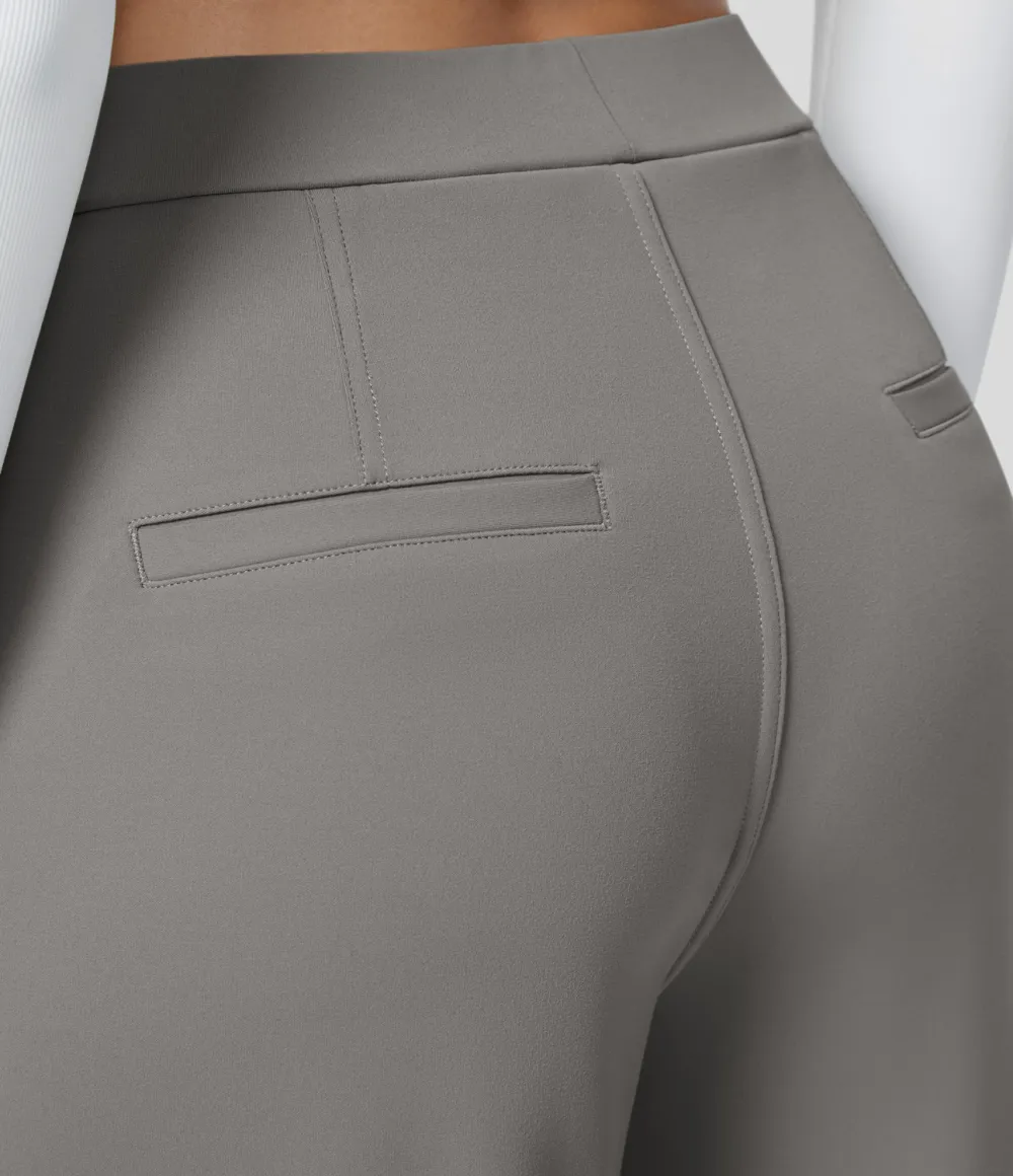 2026🔥  High Waisted Plicated Side Pocket Straight Leg Work Pants